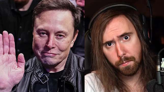 Elon Musk and streamer Asmongold appear side-by-side.